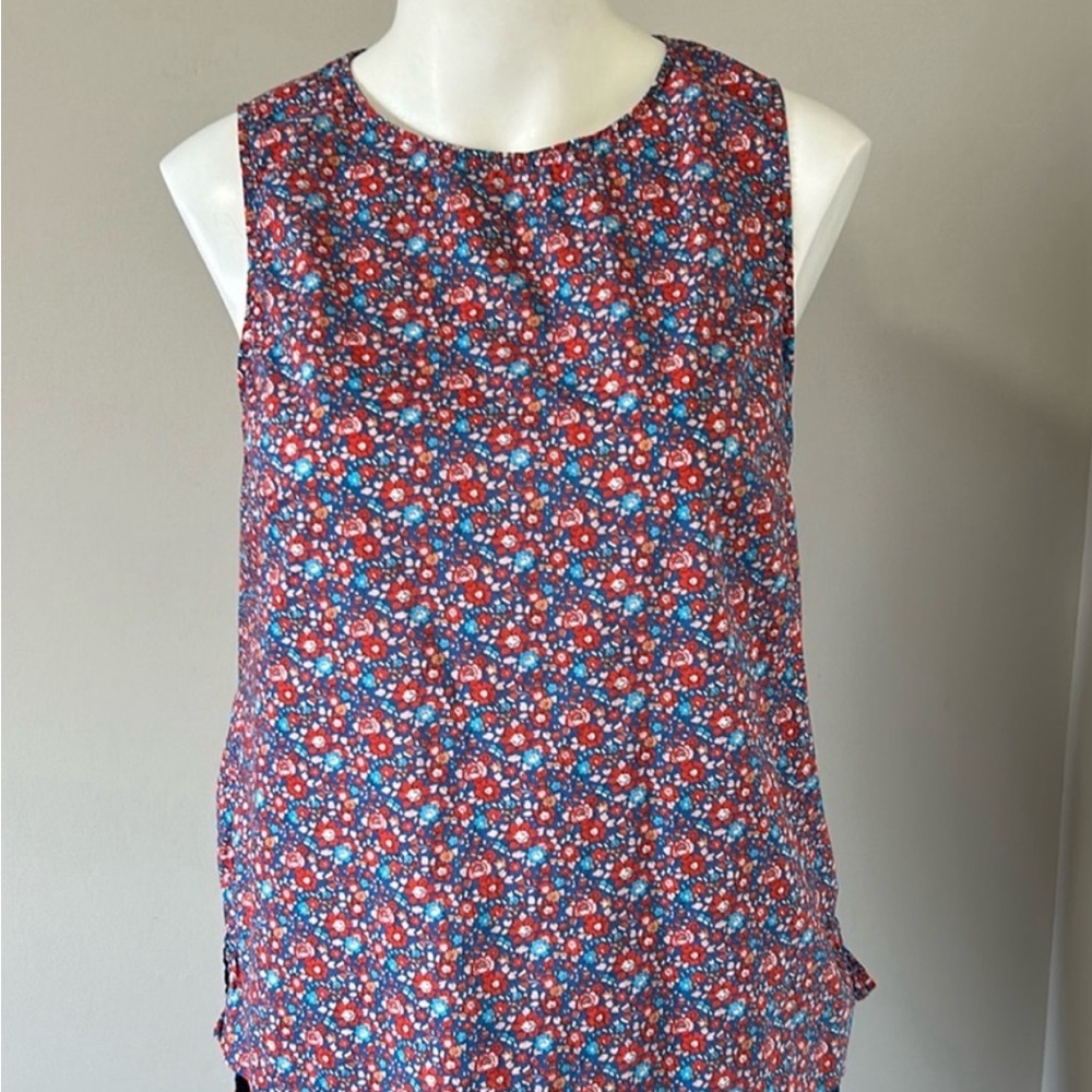 J Crew Sleeveless Tank Top Liberty Fabric Josephine Floral Red Blue Blouse Sz 6